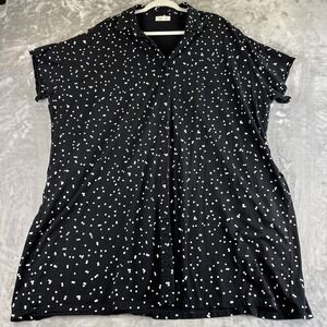 Beiyan Geometric Shirt Dress Womens XL Black White Squares Pockets Button (1232)